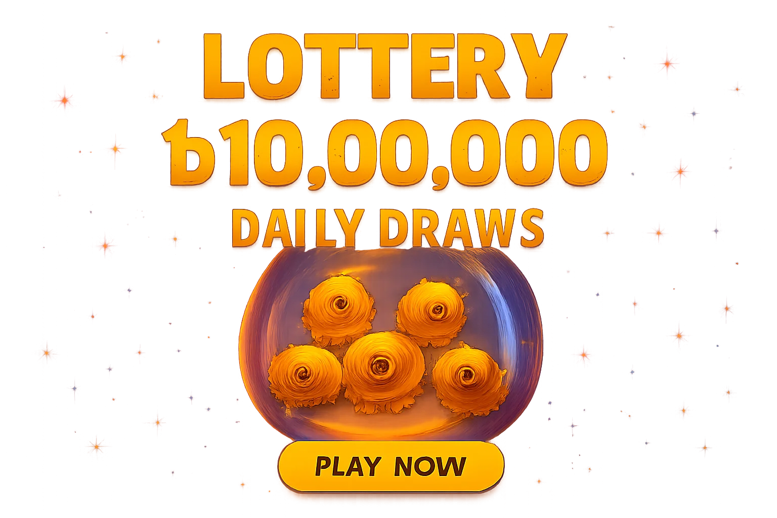 Glowing golden lottery balls with numbers inside transparent draw machine and colorful lights